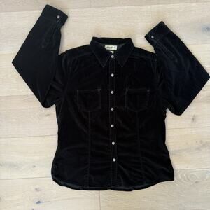 Eddie Bauer Black Snap Front Velour Top Women's Tall M Shirt Cotton Heavyweight